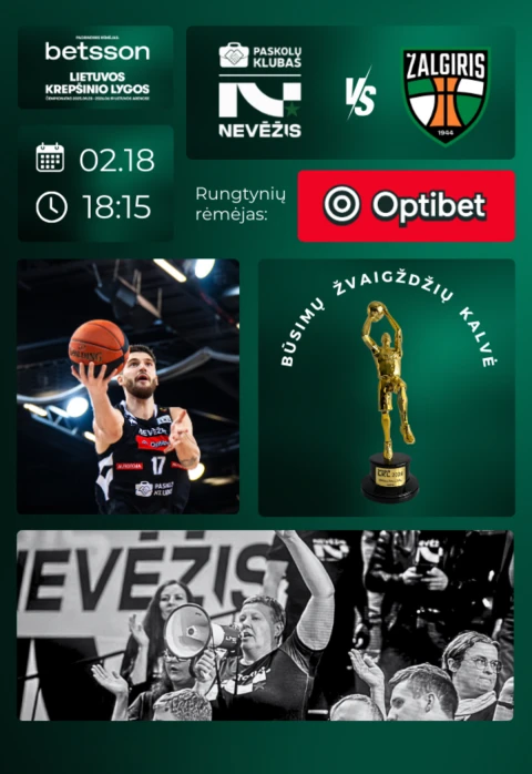 Pirkt biļetes LKL rungtynės: Kėdainių „Nevėžis“ – Kauno „Žalgiris“ Kėdainiai, Kėdainių arena Februāris 18