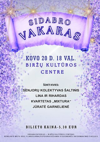 Buy tickets Šokiai „Sidabro vakaras“ Biržai, Biržų kultūros centras March 20