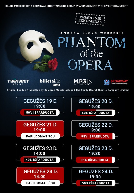 Buy tickets The Phantom of the Opera Vilnius, Twinsbet Arena May 23