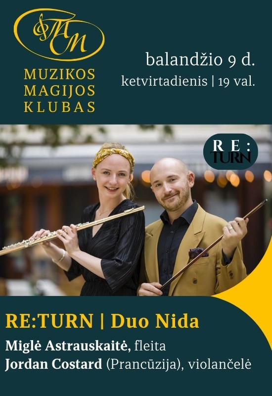 Pirkt biļetes RE:TURN | Fleitos ir violončelės muzikiniai dialogai Vilnius, Muzikos magijos klubas Aprīlis 09