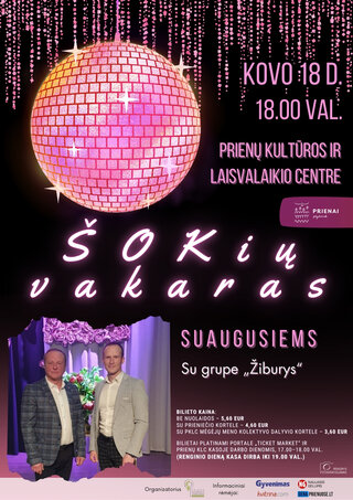 Pirkti bilietus Šokių vakaras suaugusiems Prienai, Prienų kultūros ir laisvalaikio centras Kovas 18