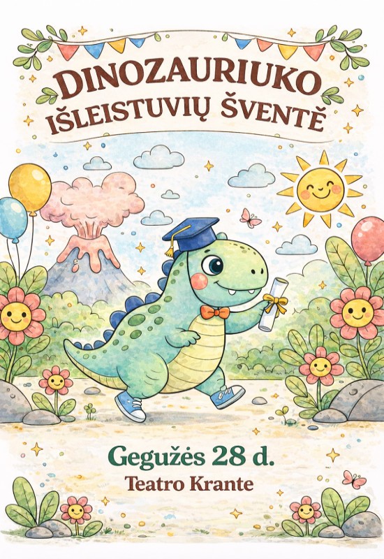 Pirkti bilietus Dinozauriuko išleistuvių šventė Vilnius, Teatro krantas Gegužė 28