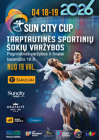 Pirkt biļetes 2 DIENA | Tarptautinės sportinių šokių reitingo varžybos (WDSF ir LSŠF) „Sun City Cup-2026“ Šiauliai, Šiaulių arena Aprīlis 19