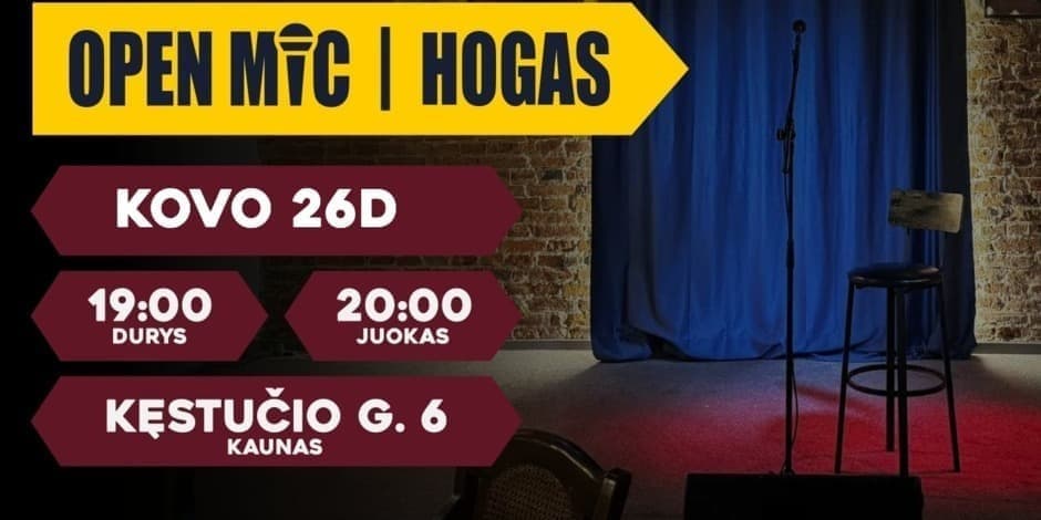 Pirkti bilietus Open mic Komedijos vakaras Kaunas, Hogas Pub Kovas 26