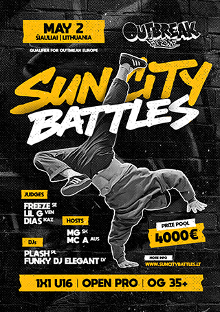 Pirkt biļetes Sun City Battles 2026 | DALYVIO BILIETAS | PARTICIPANT TICKET Šiauliai, Šiaulių koncertų salė Saulė Maijs 02