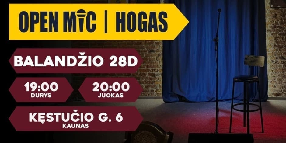 Pirkti bilietus Open mic Komedijos vakaras Kaunas, Hogas Pub Balandis 28