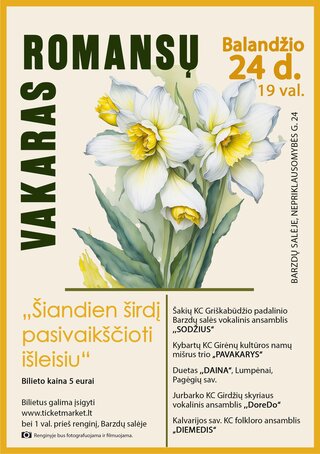 Купить билеты Romansų vakaras Barzdai, Barzdų laisvalaikio salė Апрель 24
