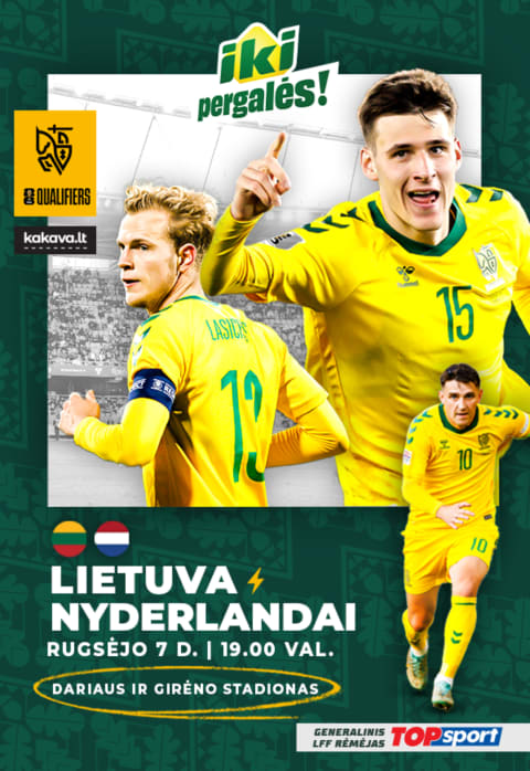 Pirkti bilietus Atranka į 2026-ųjų FIFA pasaulio futbolo čempionatą: Lietuva – Nyderlandai Kaunas, Dariaus ir Girėno stadionas Rugsėjis 07