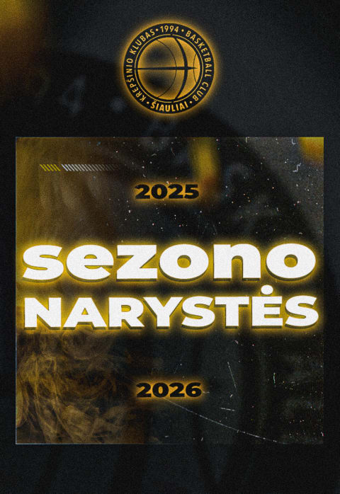 Pirkti bilietus KK „Šiauliai“ 2025-2026 m. sezono „Geltonai Juodų klubo“ narystė Šiauliai, Šiaulių arena Rugsėjis 01 - Birželis 30