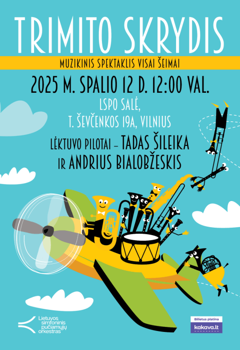 Pirkt biļetes MUZIKINIS SPEKTAKLIS „TRIMITO SKRYDIS“ | LSPO Vilnius, LSPO repeticijų salė Oktobris 12