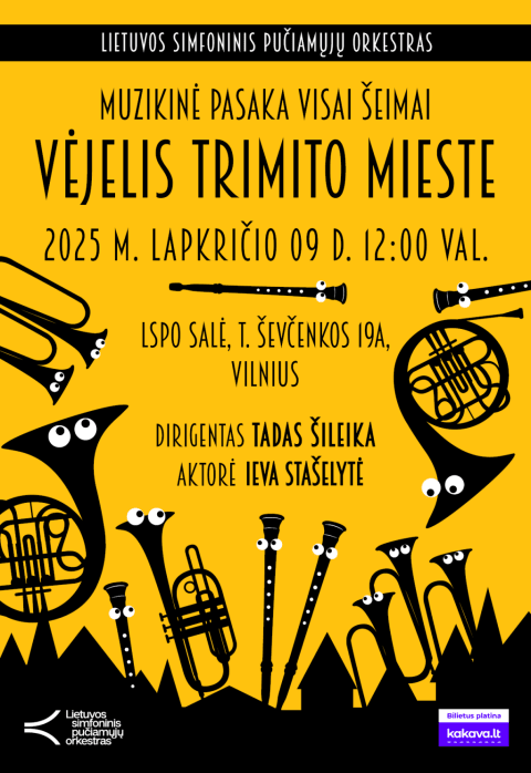 Pirkt biļetes MUZIKINĖ PASAKA „VĖJELIS TRIMITO MIESTE“ | LSPO Vilnius, LSPO repeticijų salė Novembris 09