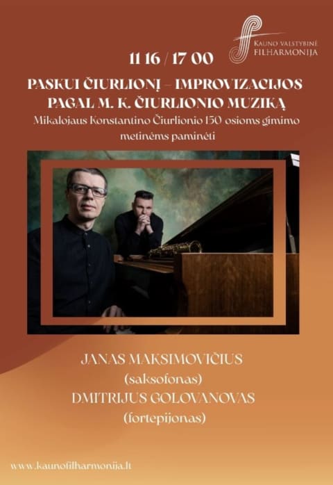 Pirkti bilietus PASKUI ČIURLIONĮ – IMPROVIZACIJOS PAGAL M. K. ČIURLIONIO MUZIKĄ Kaunas, Kauno valstybinė filharmonija Lapkritis 16