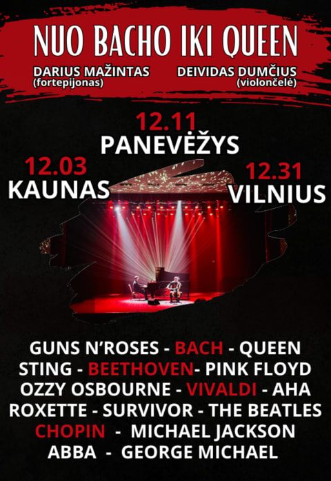 Pirkti bilietus „Nuo Bacho iki Queen“ – Deividas Dumčius (violončelė) ir Darius Mažintas (fortepijonas) Vilnius, Adomo Mickevičiaus viešoji biblioteka Gruodis 31
