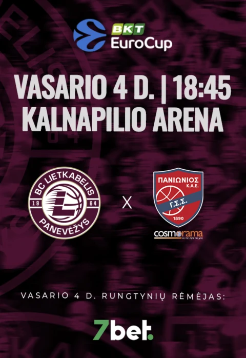 Buy tickets EuroCup rungtynės: „Lietkabelis“ – Atėnų „Panionios“ Panevėžys, Kalnapilio arena February 04