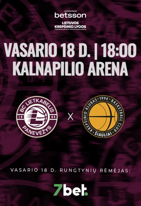 Pirkt biļetes LKL rungtynės: Panevėžio „Lietkabelis“ – Šiaulių „Šiauliai“ Panevėžys, Kalnapilio arena Februāris 18