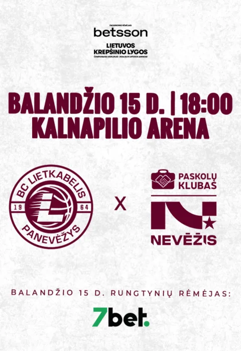 Pirkti bilietus LKL rungtynės: Panevėžio „Lietkabelis“ – Kėdainių „Nevėžis“ Panevėžys, Kalnapilio arena Balandis 15