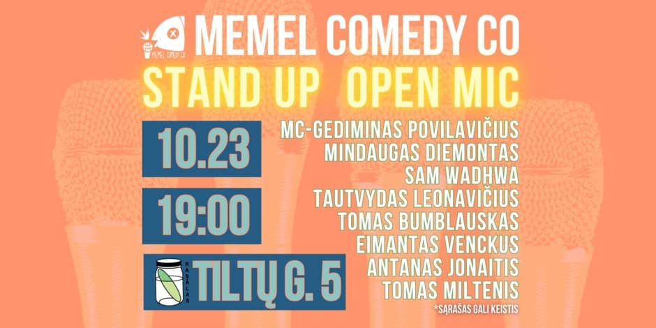 Pirkt biļetes STAND UPOpen Mic - Memel Comedy Co - (10.23) Klaipėda / baras Rasãlas Klaipėda, Baras Rasãlas Oktobris 23