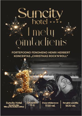 Pirkti bilietus Suncity Hotel 1 metų gimtadienio koncertas. Fortepijono fenomenas Henri Herbert: Christmas Rock’n’roll Šiauliai, Suncity hotel Gruodis 13