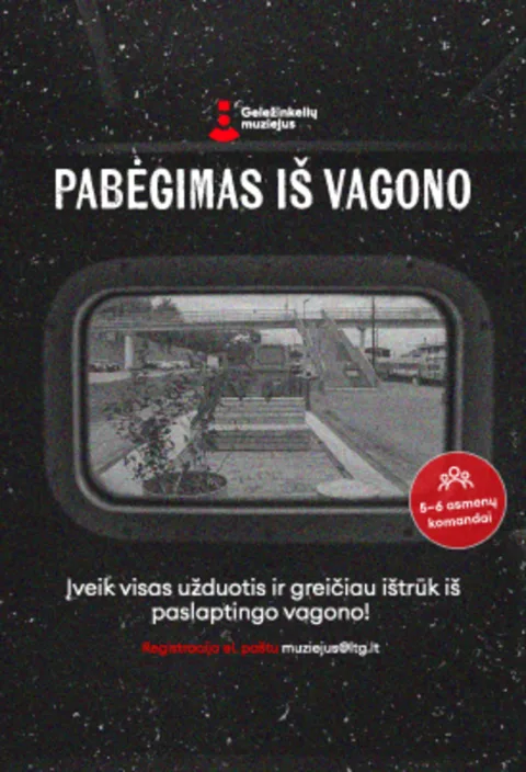 Pirkti bilietus Žaidimas „Pabėgimas iš vagono“ Vilnius, Geležinkelių muziejaus Bėgių parkas Lapkritis 14 - Sausis 31