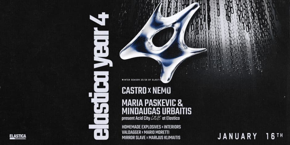 Купить билеты ELASTICA YEAR 4: CASTRO X NEMO, MARIJA PASKEVIC X MINDAUGAS URBAITIS PRESENT ACID CITY LIVE + SUPPORT Vilnius, Elastica Январь 16-17