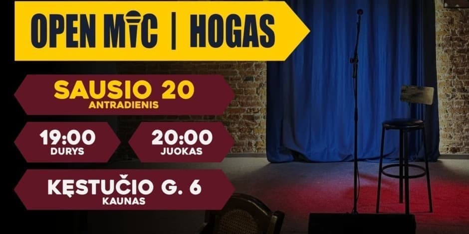 Pirkt biļetes Open mic Komedijos vakaras Kaunas, Hogas Pub Janvāris 20